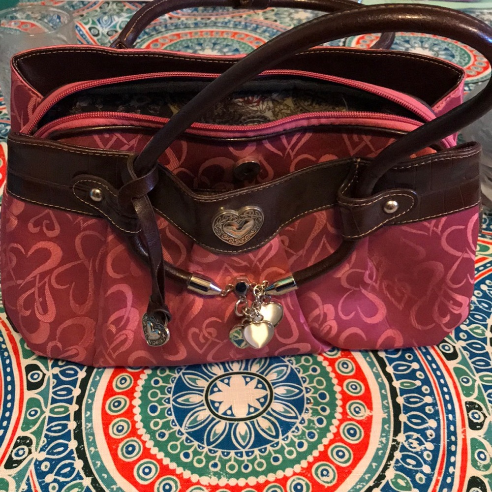 Pink hearts 3 compartment purse zipper & magnetic